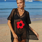 Openwork Flower V-Neck Short Sleeve Cover Up
