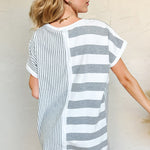 Oh Full Size Striped Round Neck Short Sleeve Mini Tee Dress
