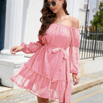 Swiss Dot Off-Shoulder Balloon Sleeve Dress
