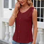 Eyelet Round Neck Wide Strap Tank
