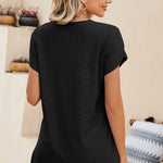 Eyelet V-Neck Petal Sleeve T-Shirt
