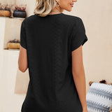 Eyelet V-Neck Petal Sleeve T-Shirt
