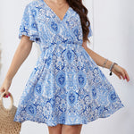 Plus Size Surplice Flutter Sleeve Mini Dress
