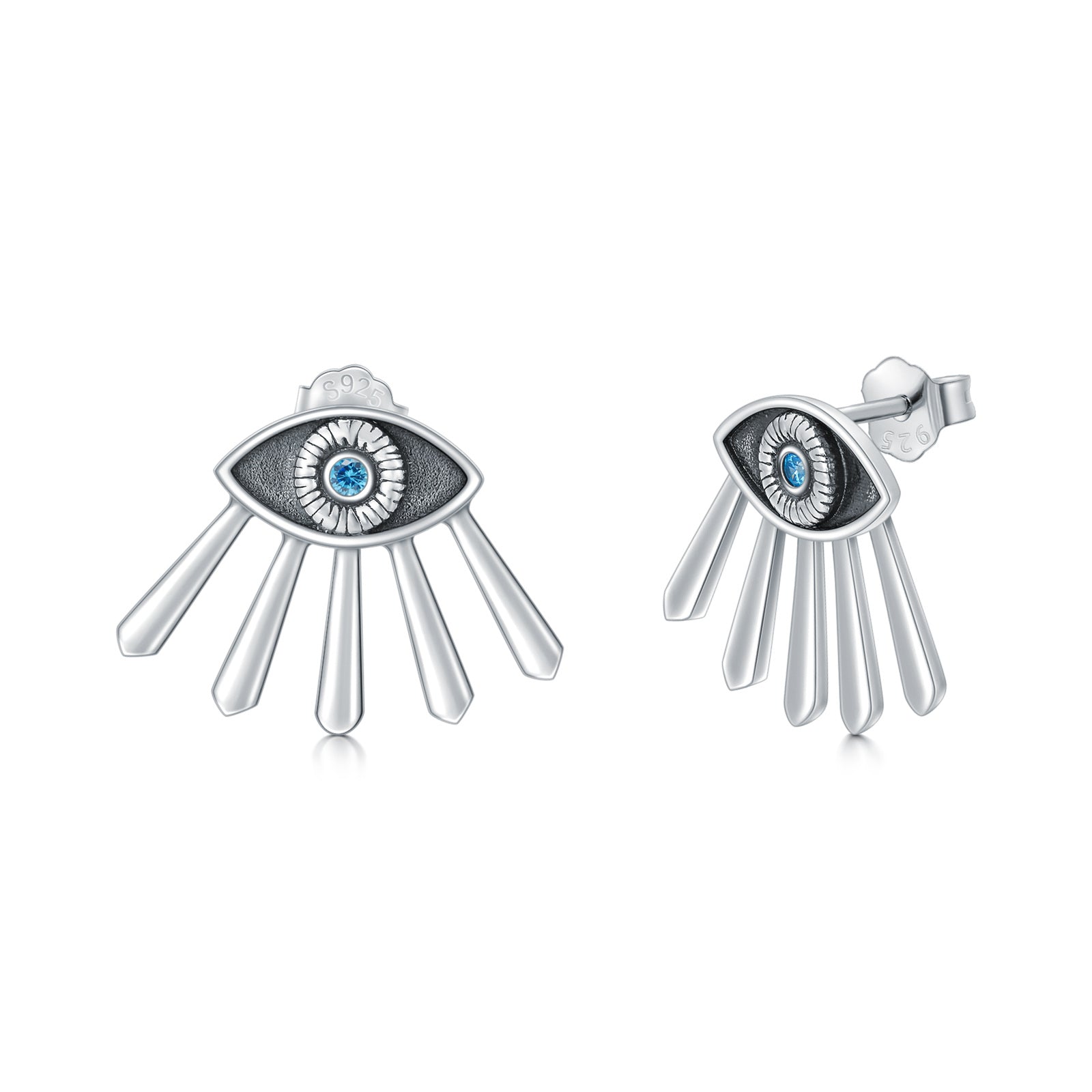 Evil Eye Earrings 925 Sterling Silver Blue Cubic Zirconia Evil Eye Stud Earrings Amulet Spiritua Protection Jewelry Gifts for Women Girls
