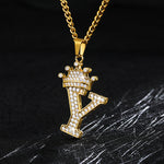 Crown Pendant Stainless Steel Letter Necklace
