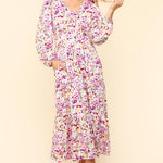 Haptics Full Size Floral V-Neck Long Sleeve Dress with Side Pockets
