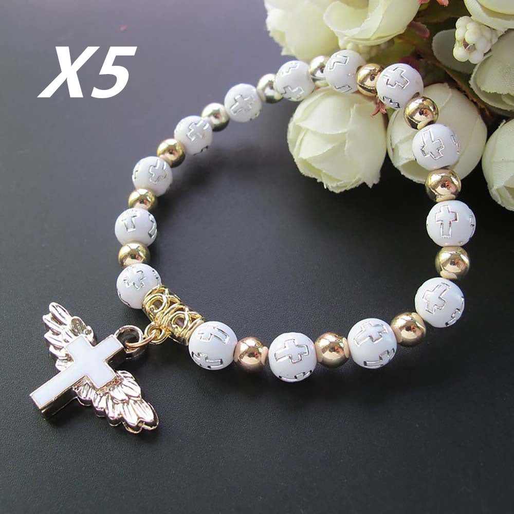 Bronzing Acrylic Cross Bead Bracelet Oil Drop Angel Cross Rosary Bracelet
