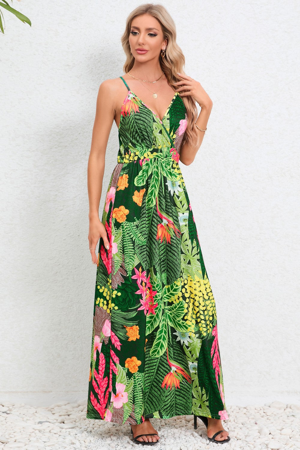 Printed Surplice Maxi Cami Dress
