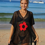 Openwork Flower V-Neck Short Sleeve Cover Up
