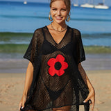 Openwork Flower V-Neck Short Sleeve Cover Up
