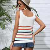 Striped V-Neck Knit Tank
