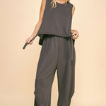 Davi & Dani Drawstring Hem Round Neck Tank and Pants Set
