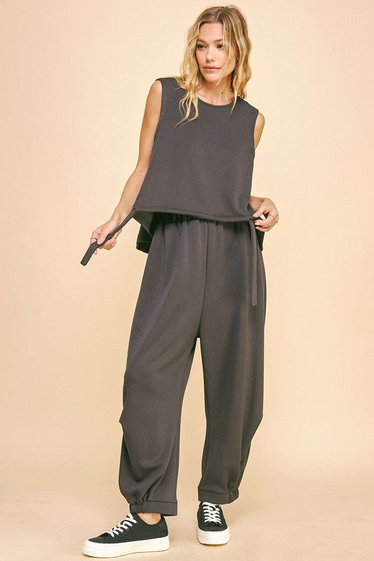 Davi & Dani Drawstring Hem Round Neck Tank and Pants Set
