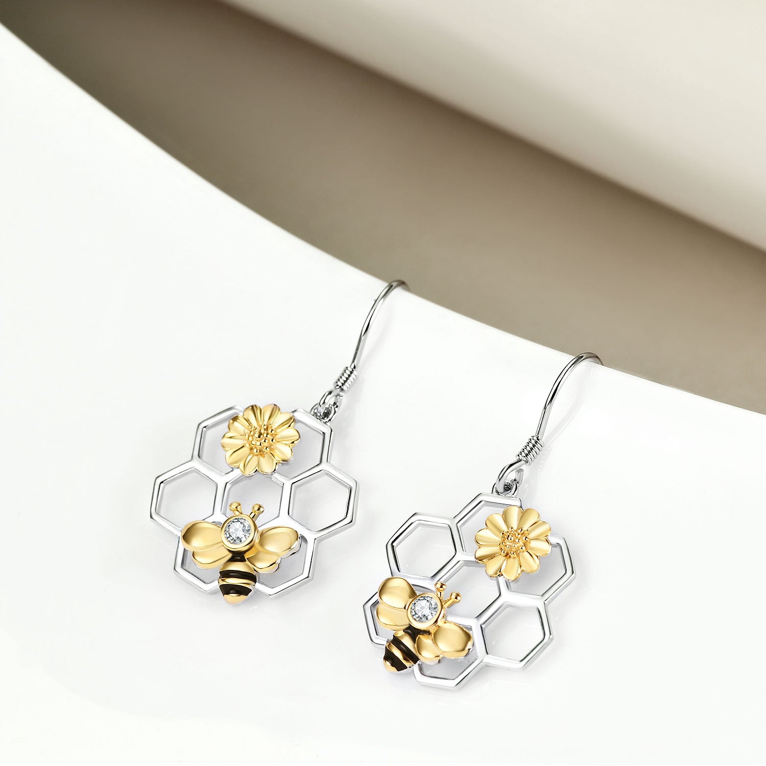 925 Sterling Silver Beehive Honeycomb and Bee Earrings for Women
