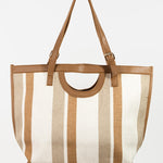 Fame Striped PU Leather Trim Tote Bag
