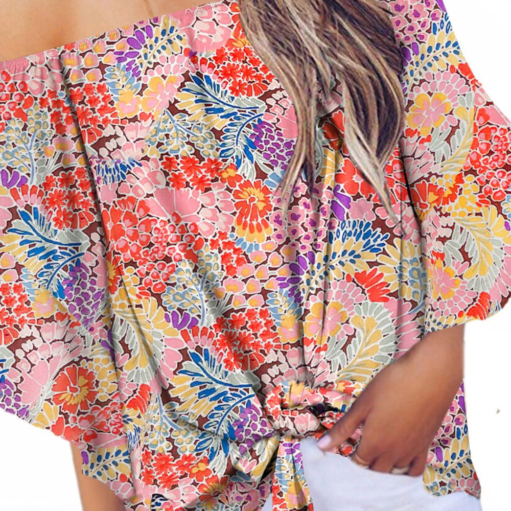 Tied Printed Off-Shoulder Half Sleeve Blouse
