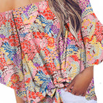 Tied Printed Off-Shoulder Half Sleeve Blouse
