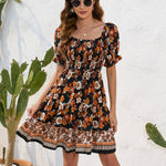 Printed Square Neck Short Sleeve Dress
