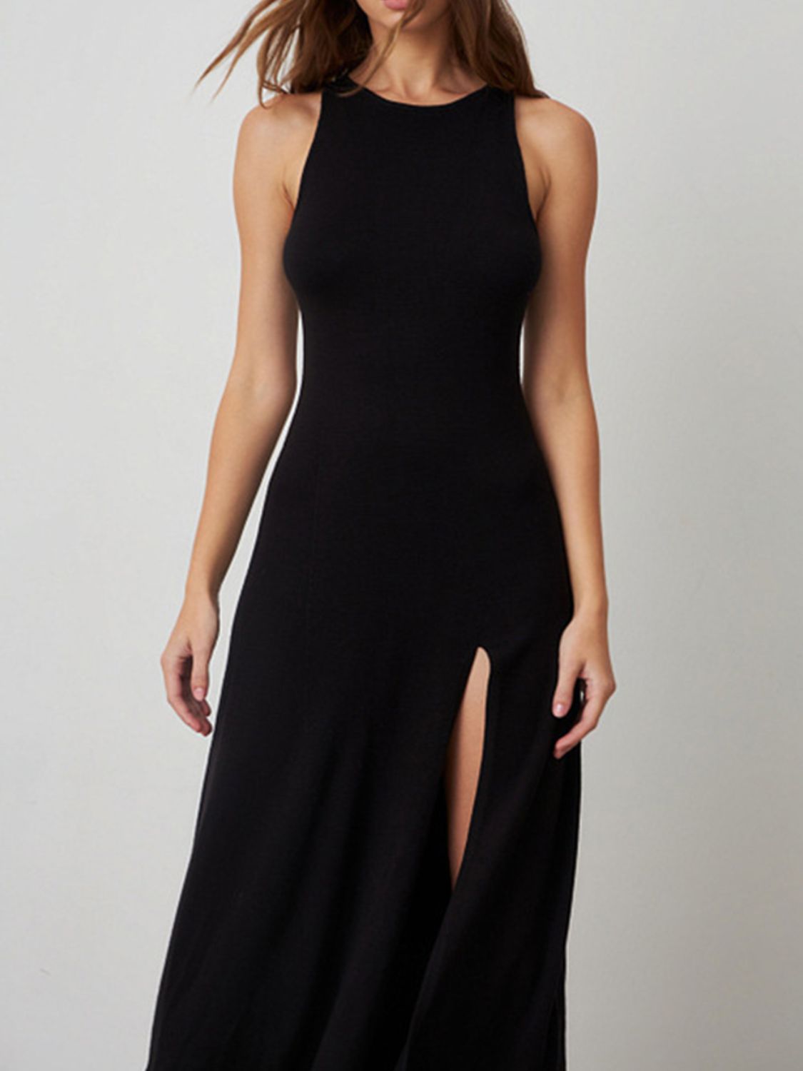 Side Slit Round Neck Sleeveless Dress
