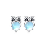 925 Sterling Silver Hypoallergenic Moonstone Stud Earrings Cute Animal Owl Jewellery
