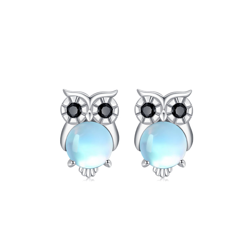 925 Sterling Silver Hypoallergenic Moonstone Stud Earrings Cute Animal Owl Jewellery
