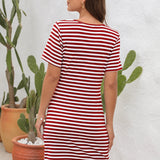 Cutout Striped Round Neck Short Sleeve Dress
