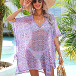 Slit Openwork V-Neck Cover Up
