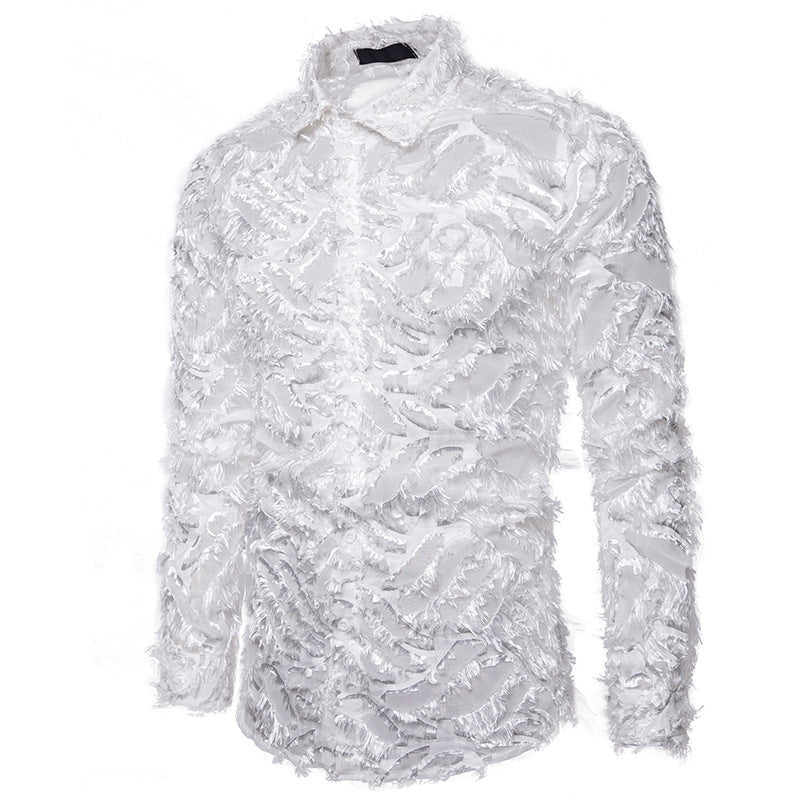 Feather tassel lapel shirt men
