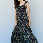 Doublju In The Garden Ruffle Floral Maxi Dress in  Black Yellow Floral
