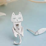 S925 Sterling Silver Stud Earrings Fashion Detachable Cat Fish Pin Studs Cute Comet Silver Earrings
