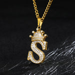 Crown Pendant Stainless Steel Letter Necklace
