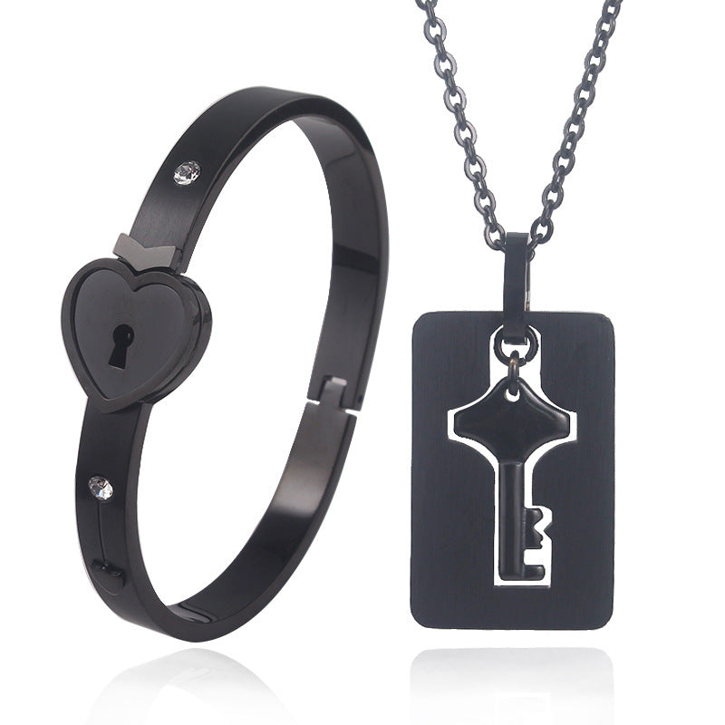 Titanium Steel Couple Love Lock, Bracelet, Key Set, Necklace
