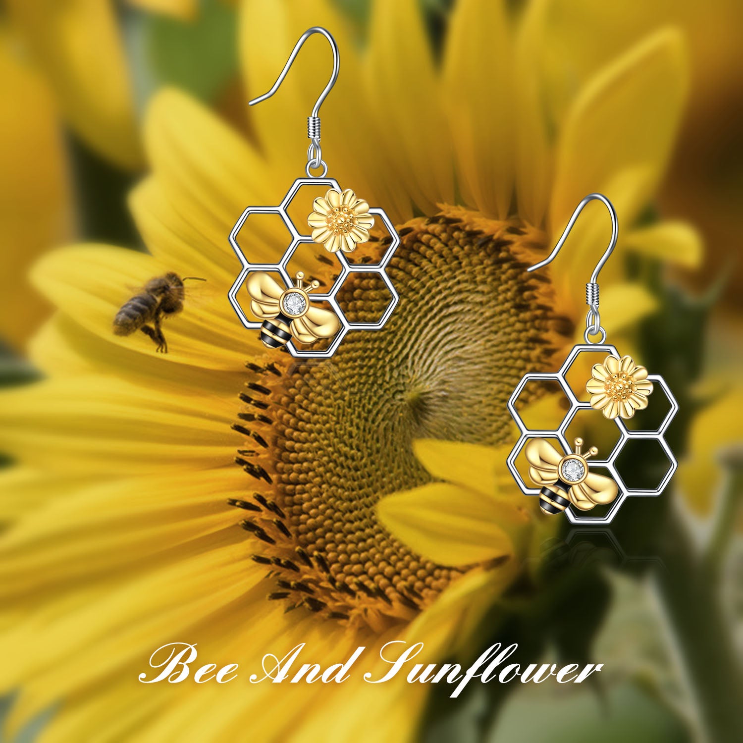 925 Sterling Silver Beehive Honeycomb and Bee Earrings for Women
