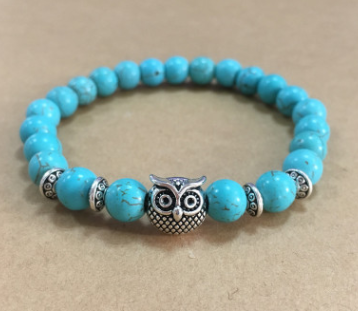 Natural Stone Owl Head Yoga Bracelet
