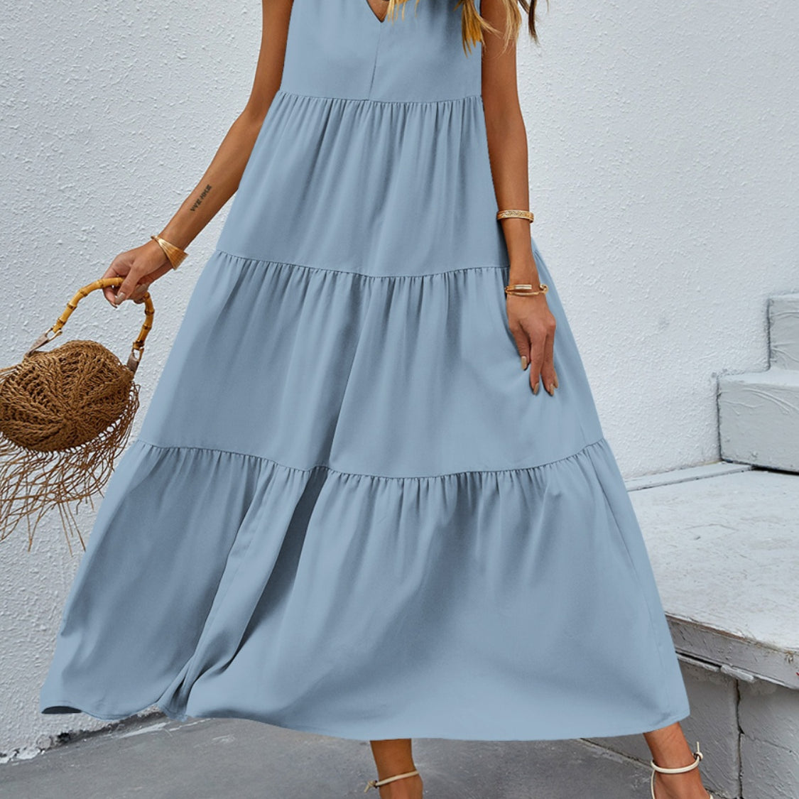 Tiered V-Neck Sleeve Dress
