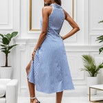 Slit Striped Sleeveless Midi Dress
