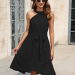 Tied Round Neck Sleeveless Dress
