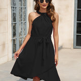 Tied Round Neck Sleeveless Dress
