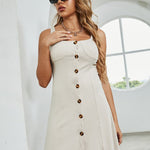 Button Up Square Neck Wide Strap Dress
