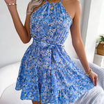 Tied Printed Grecian Neck Mini Dress
