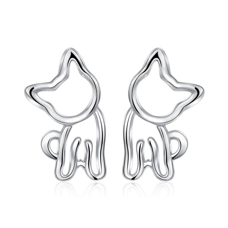 Sterling Silver Cat Stud Earrings for Women Girls with Gift Box.
