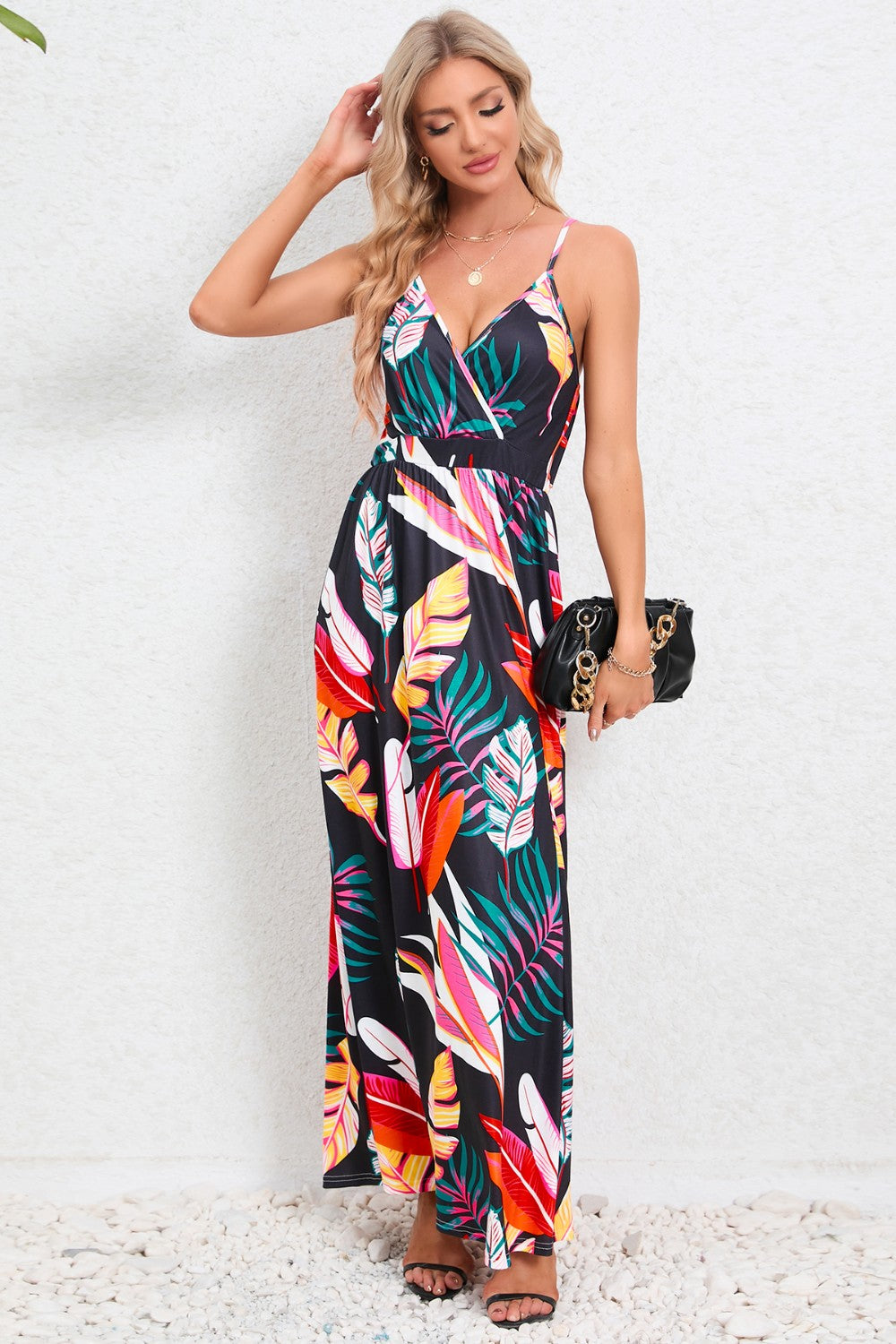 Printed Surplice Maxi Cami Dress
