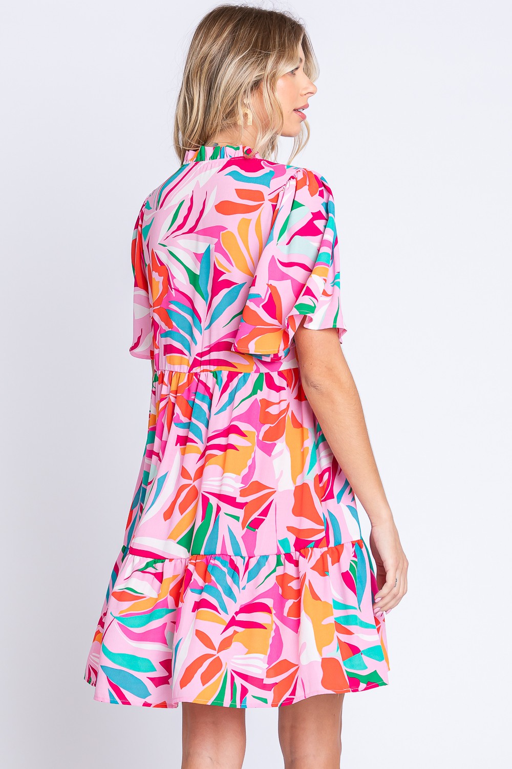 GeeGee Printed Short Sleeve Ruffle Hem Dress
