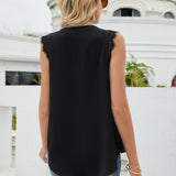 Eyelash Trim Spliced Lace Sleeveless Top
