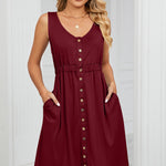 Buttoned Wide Strap Mini Dress
