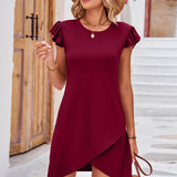 Ruffled Round Neck Cap Sleeve Dress
