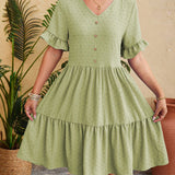 Swiss Dot Ruffled V-Neck Tiered Dress
