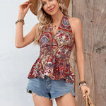 Backless Printed Halter Neck Tank
