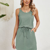 Eyelet Scoop Neck Sleeveless Dress
