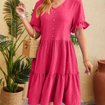 Swiss Dot Ruffled V-Neck Tiered Dress
